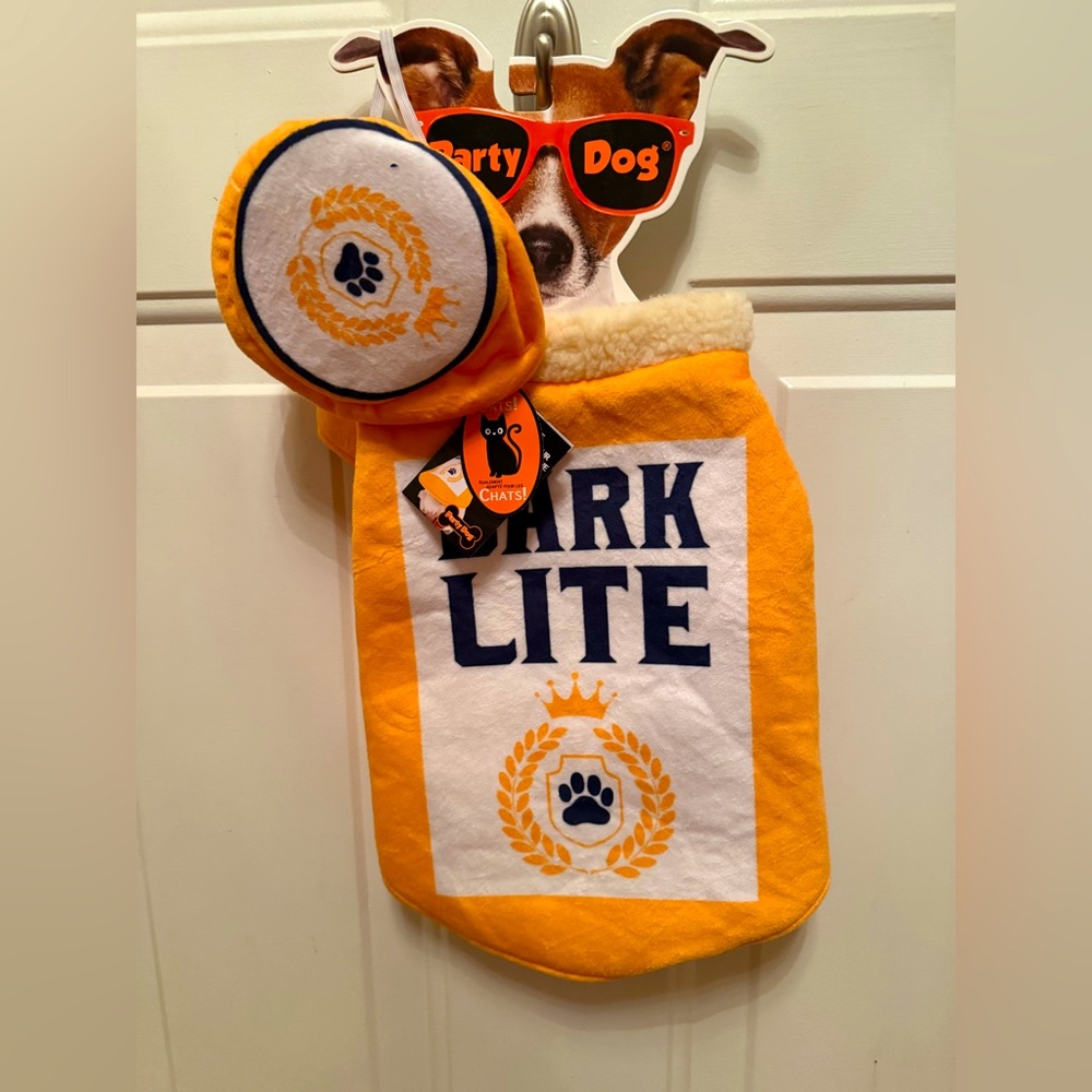Bark Lite Beer w/ Hat Cap Dog Halloween Costume Party Dog Yellow Size M/L